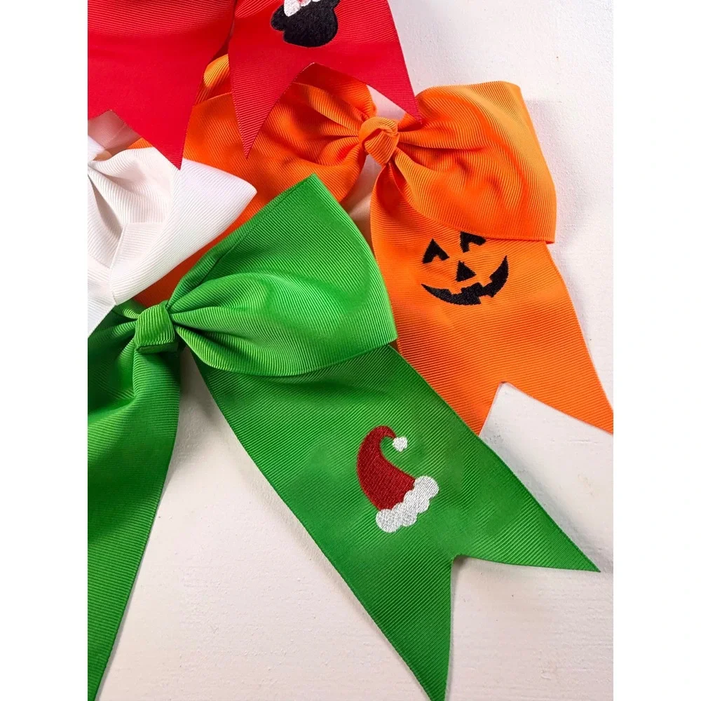Holiday Hair Bows Kids OS Multicolor Y2K Festive Embroidered 4pc Set